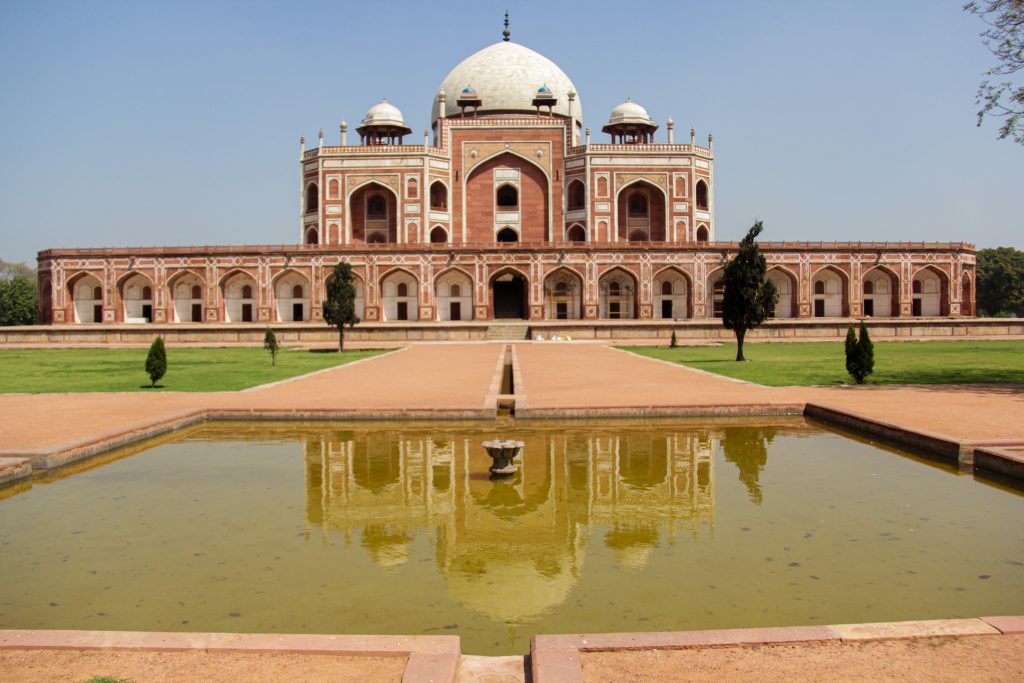 The stunning Humayun's Tomb with fountain reflection