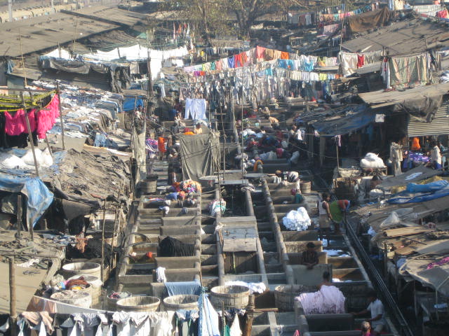 a large scale view of Dhobighat. It is Asia's largest outdoor laundry in action located in Mumbai.