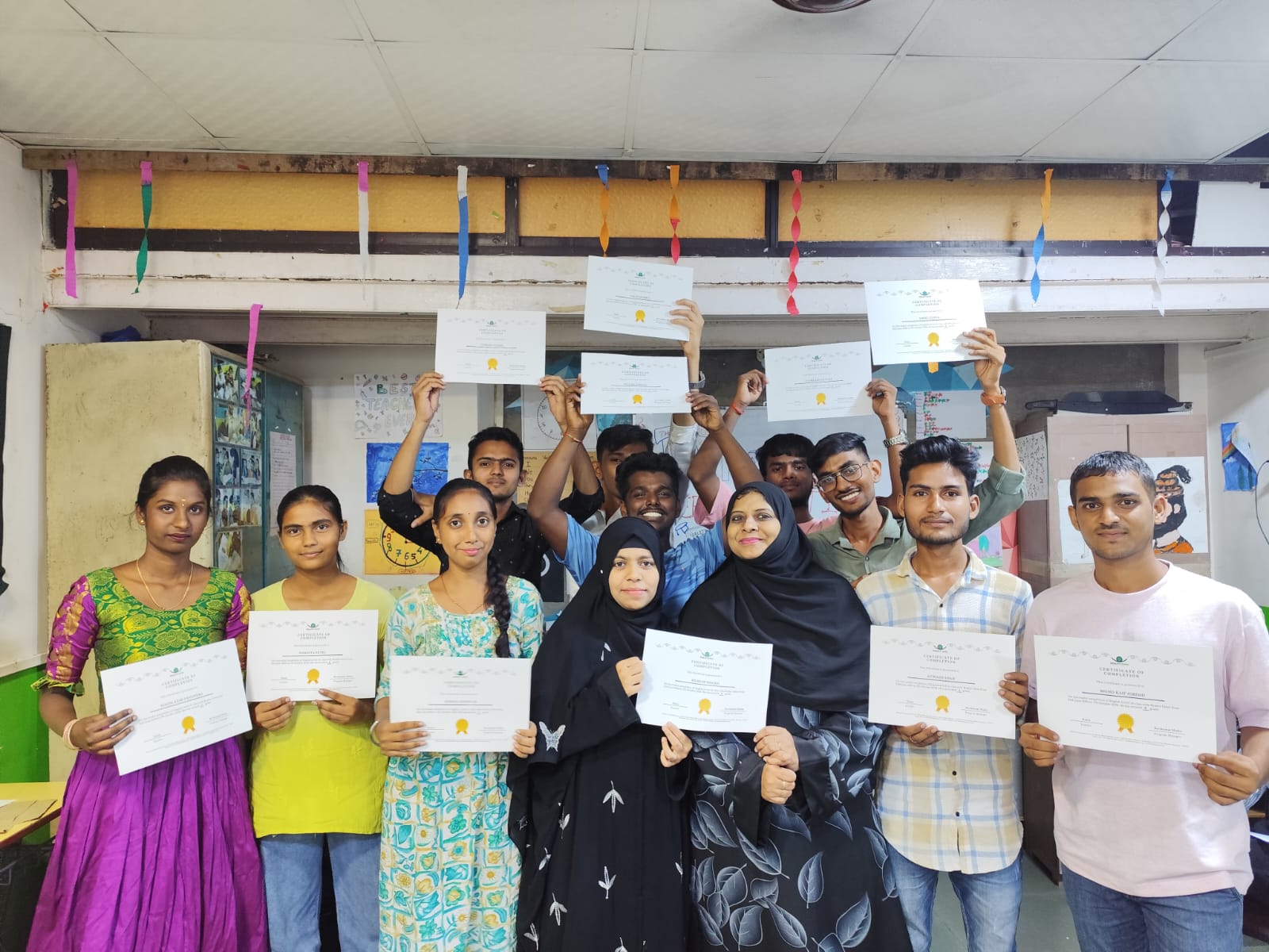 A glimpse from Reality Gives, sister NGO of Reality Tours and Travel. Students proudly showing their course completion certificates.