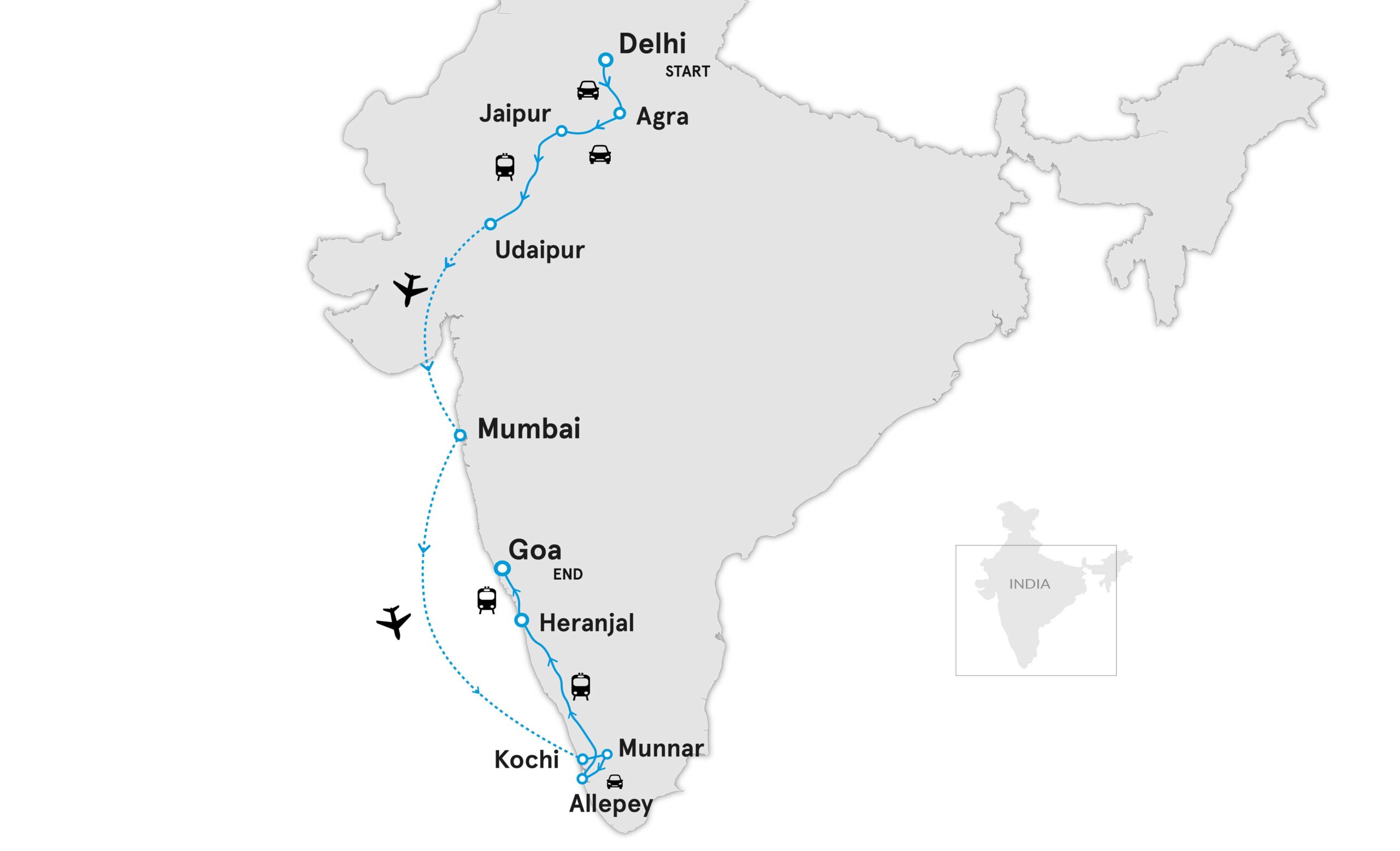 Visual itinerary of Culinary India Immersion: a 20-day food-focused journey through India’s diverse culinary regions.
