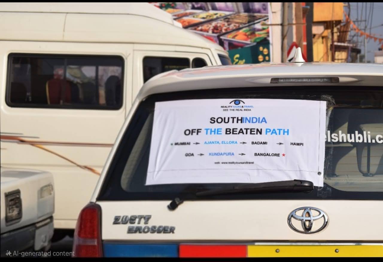 south india off the beaten path banner at the back on the cab using on our multiday tours in india blog