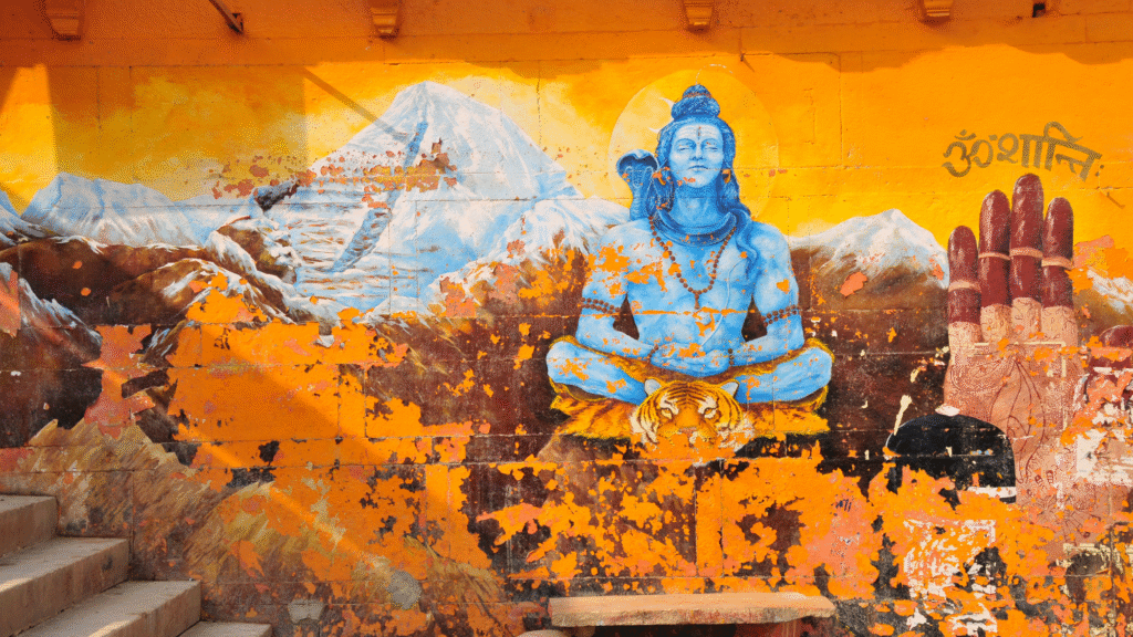 A colorful, artistic mural of Lord Shiva, representing the deep spiritual and historical roots found throughout Varanasi.