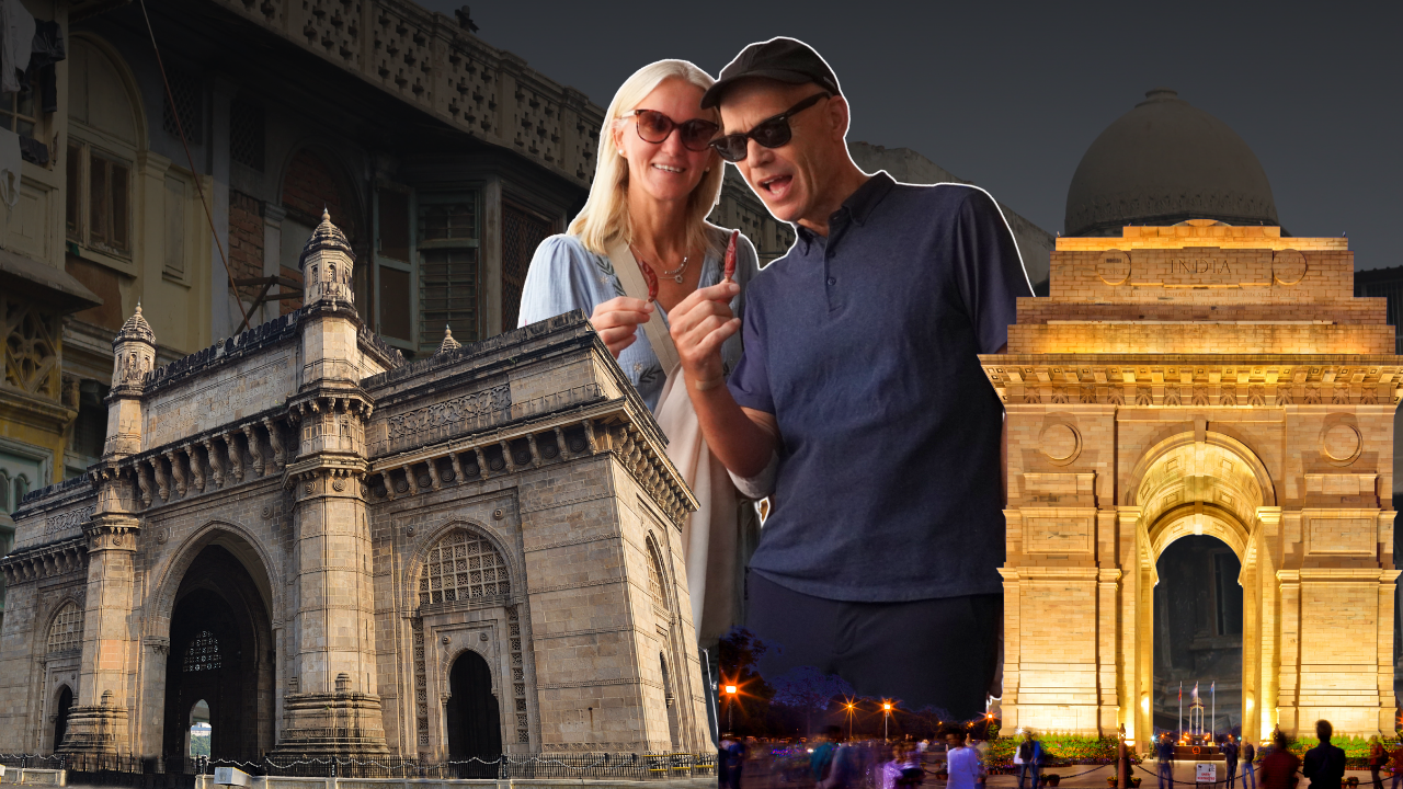 Mumbai vs Delhi: Which City Should You Visit First in India? Comparison banner featuring the Gateway of India, India Gate and travellers.