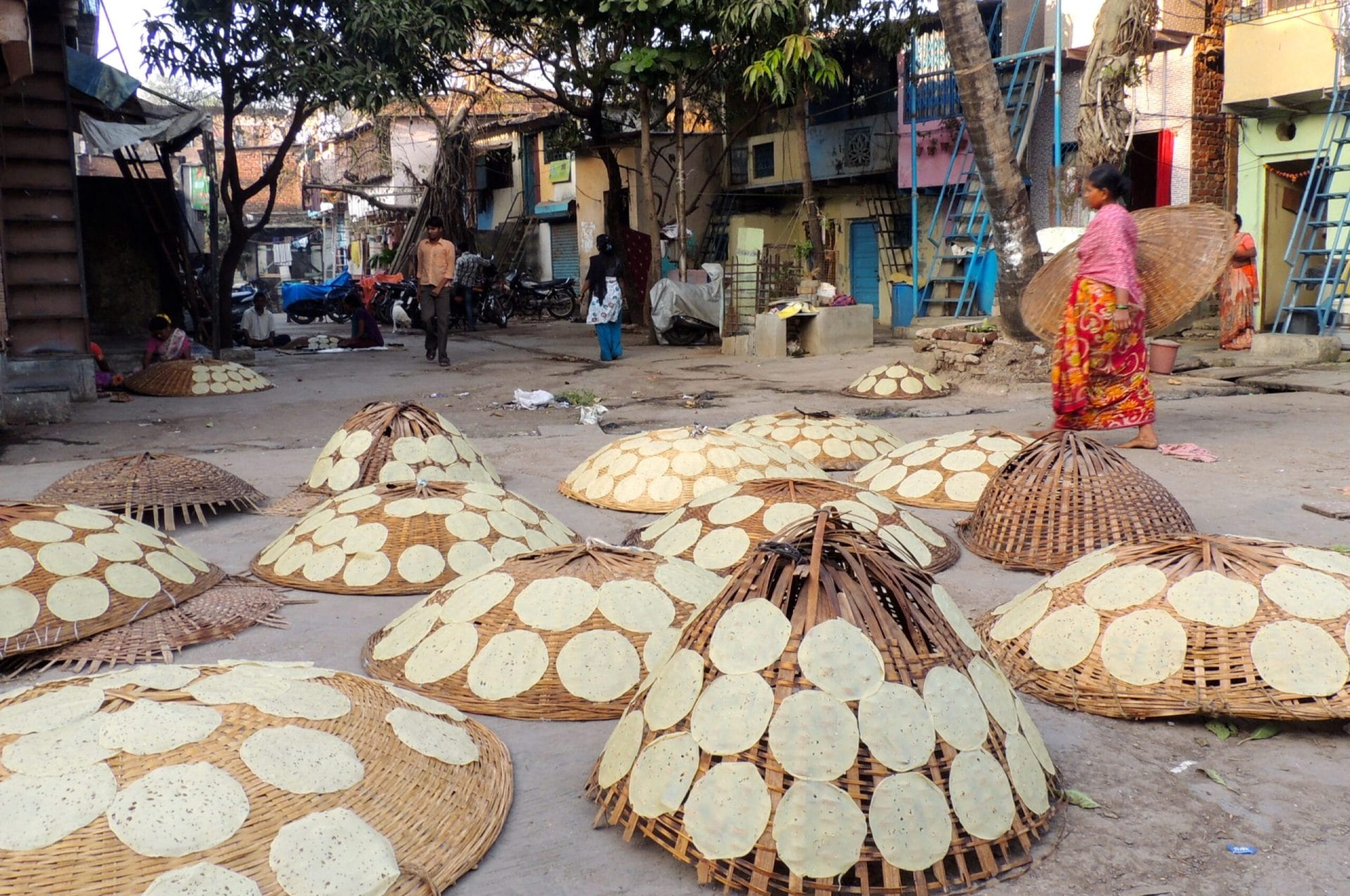 Pappadum making in the residential areas of Dharavi